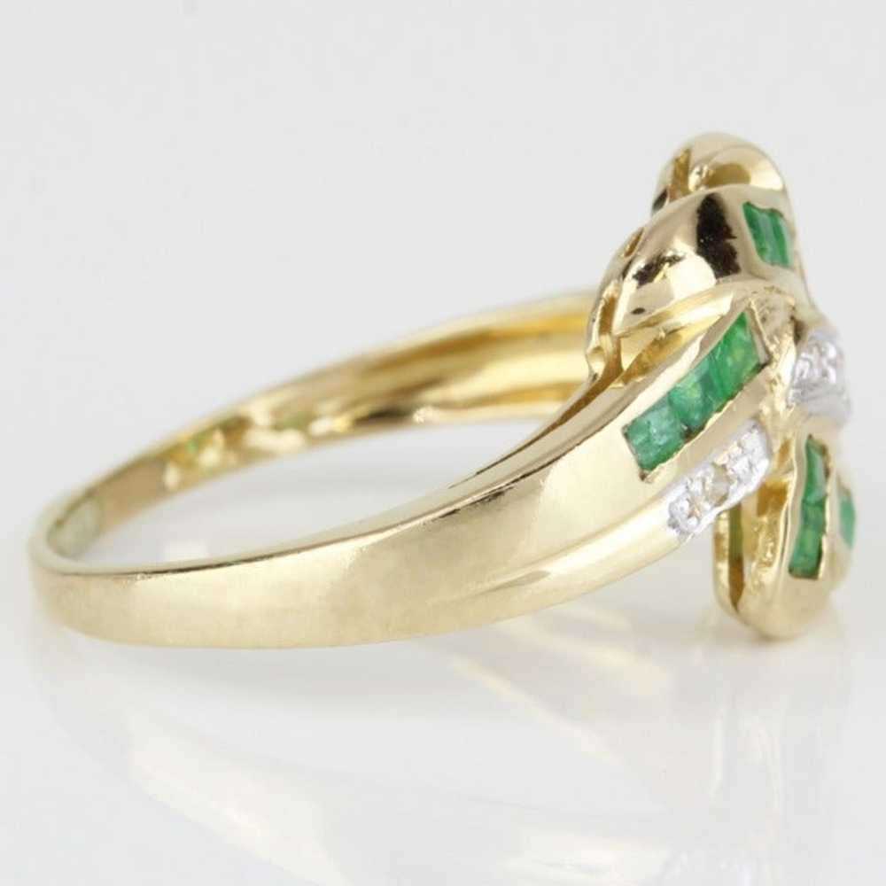 Vintage 14k Yellow Gold Ribbon Emerald and Diamon… - image 4