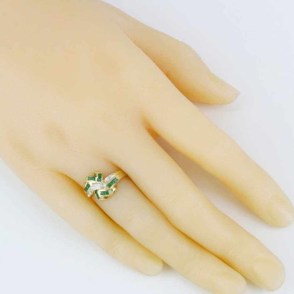 Vintage 14k Yellow Gold Ribbon Emerald and Diamon… - image 6