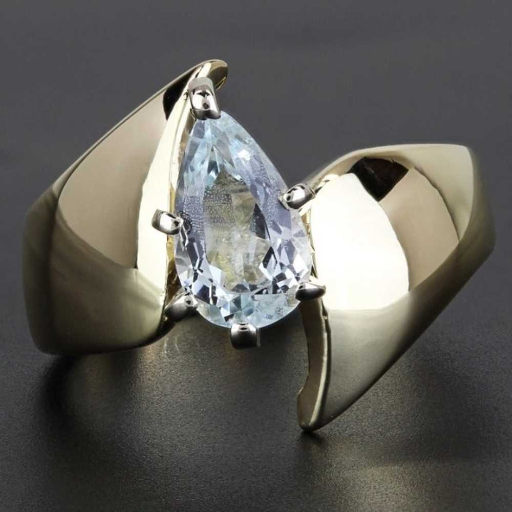 Vintage 14k Yellow Gold Pear Aquamarine Anniversa… - image 1