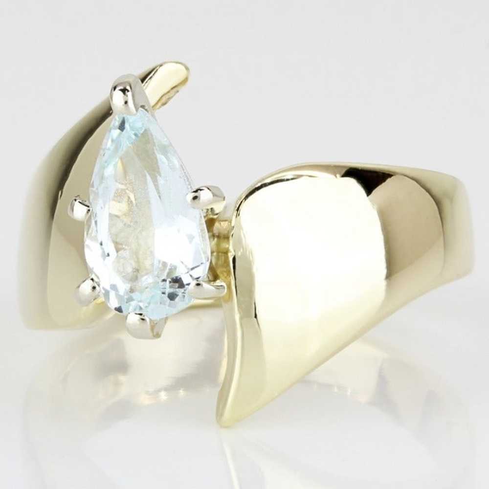 Vintage 14k Yellow Gold Pear Aquamarine Anniversa… - image 3