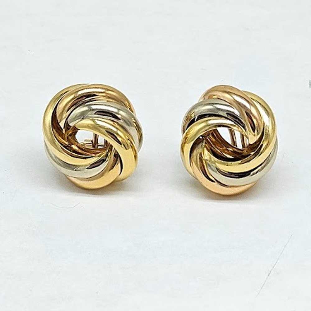 Tricolor vintage 14K gold earrings - image 3