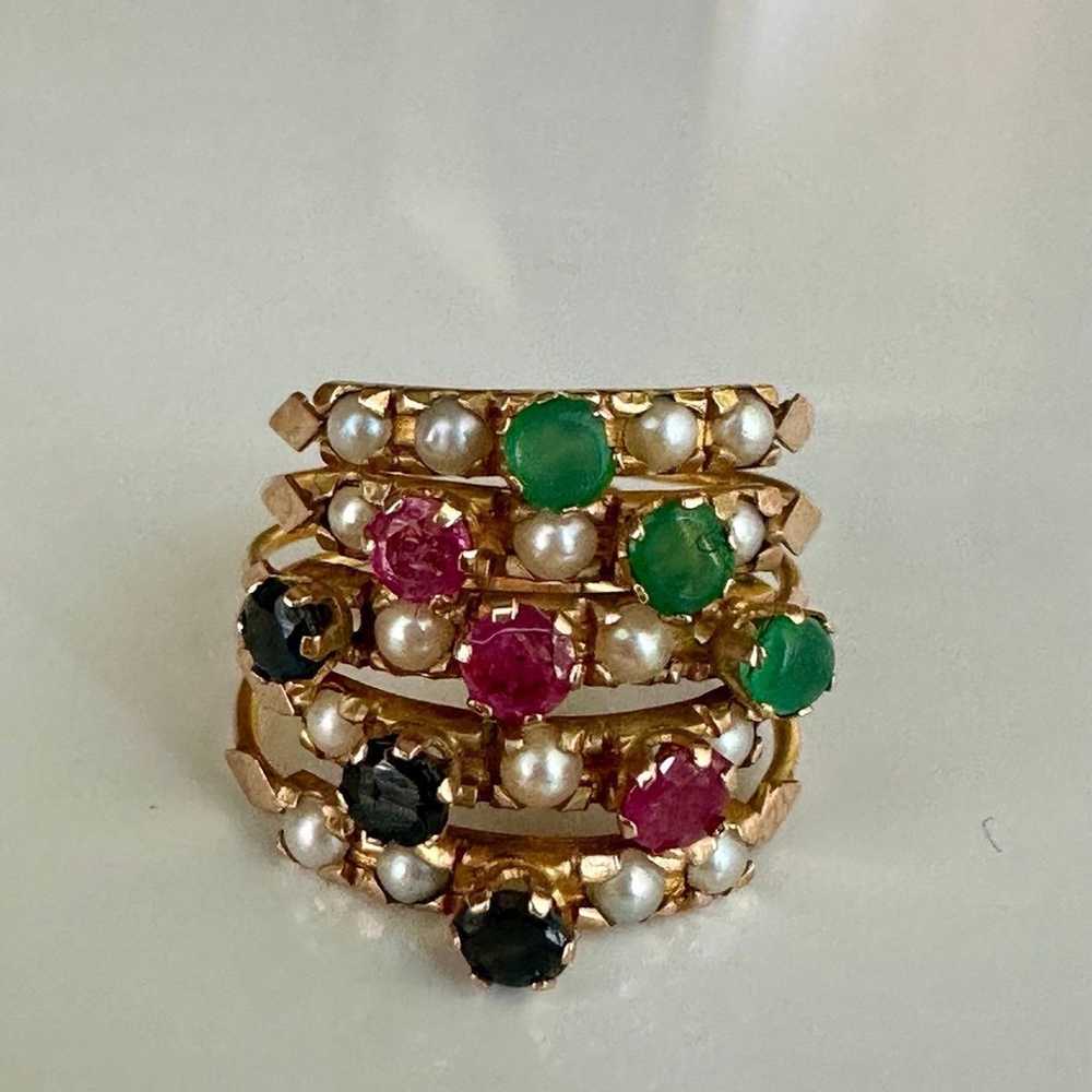 Victorian Rose Gold, Ruby, Sapphire, Emerald & Pe… - image 10