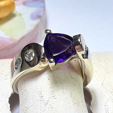 Estate 2ctw Trillion Amethyst & Rd Diamond Gypsy … - image 1