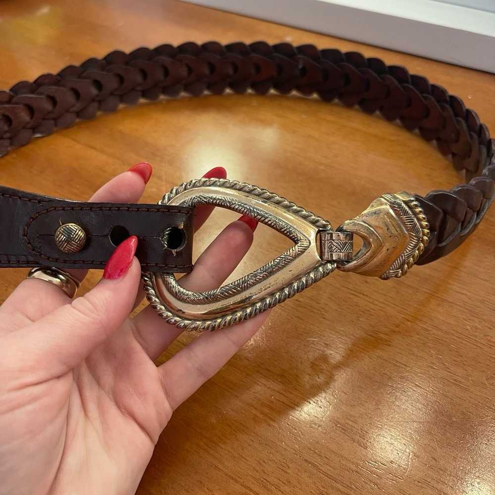 Vintage Brighton brown leather braided style belt… - image 1