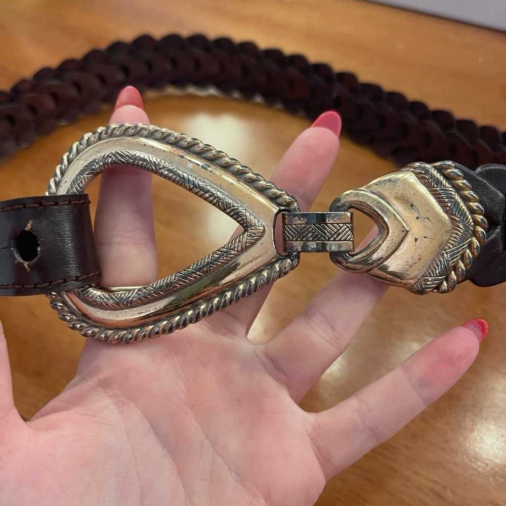 Vintage Brighton brown leather braided style belt… - image 2