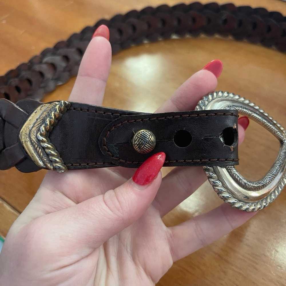 Vintage Brighton brown leather braided style belt… - image 3