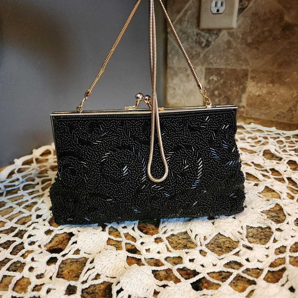 Vintage Beaded Black Evenening Bag GORGEOUS - image 3