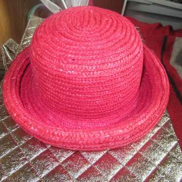 VINTage hot pink womens straw hat - image 1