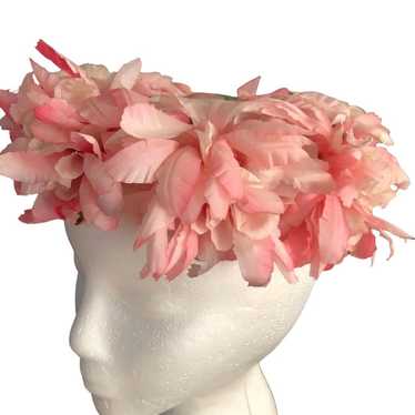 Vintage Mid Century Modern Pill Box Hat Pink Silk… - image 1