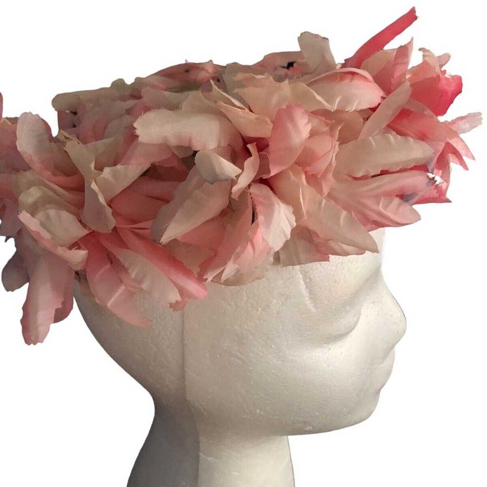 Vintage Mid Century Modern Pill Box Hat Pink Silk… - image 2