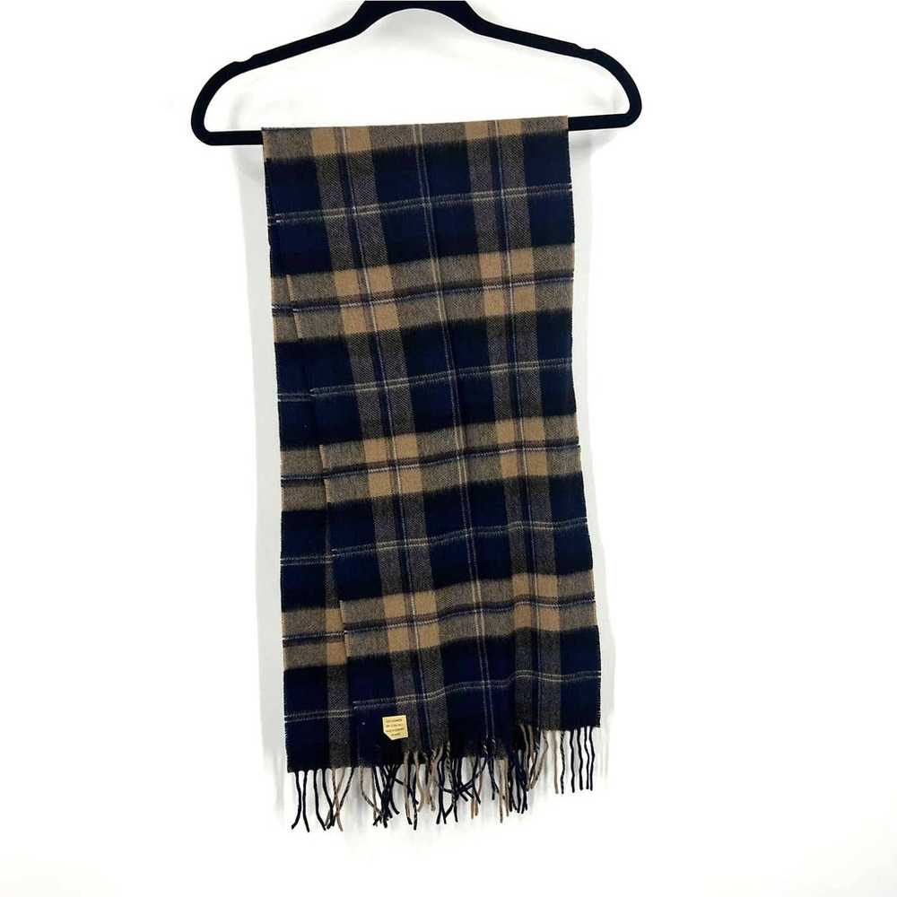 Vintage Warm Winter Scarf 100% Cashmere Plaid Blu… - image 1