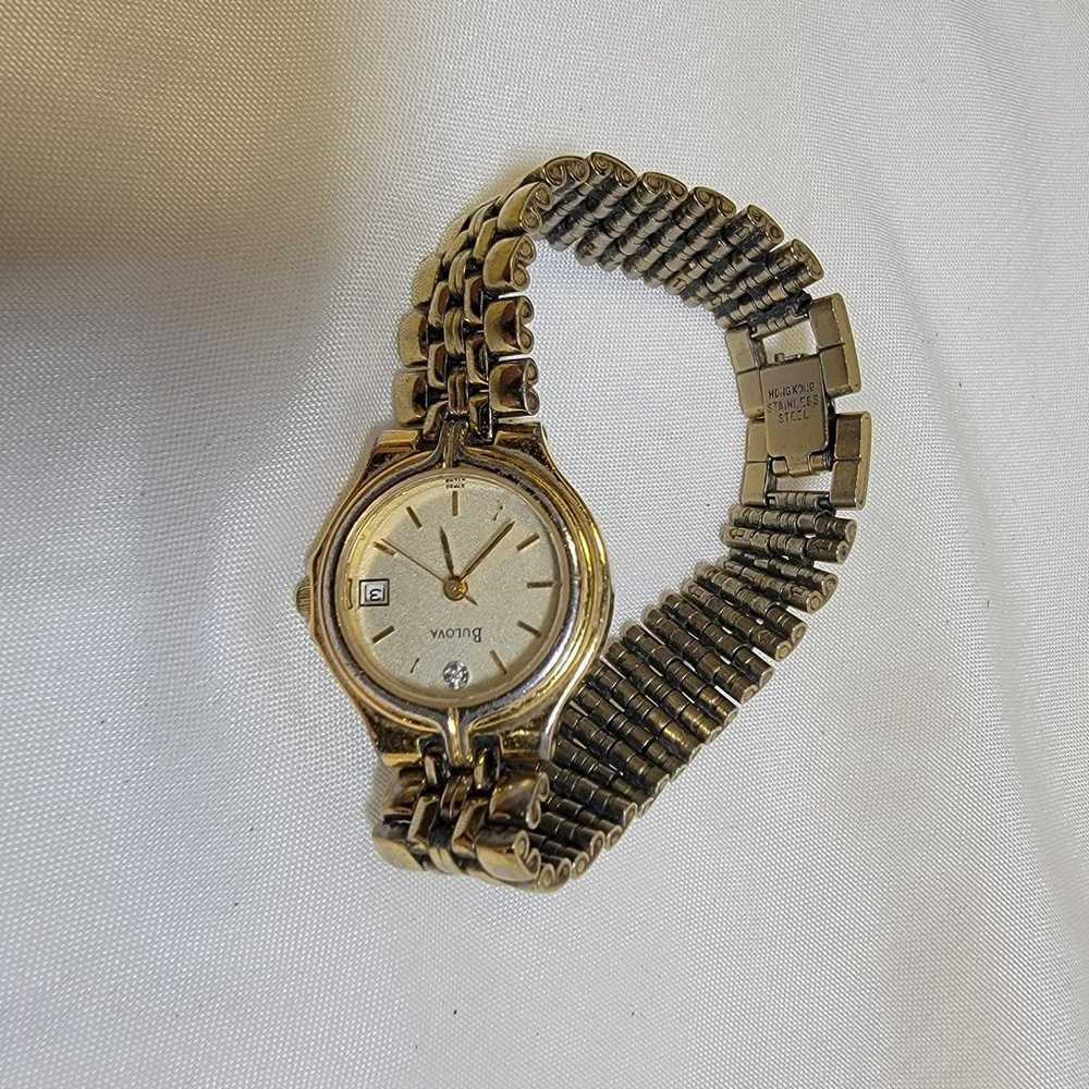 Vintage Bulova Watch Women Gold Tone Round Date W… - image 2