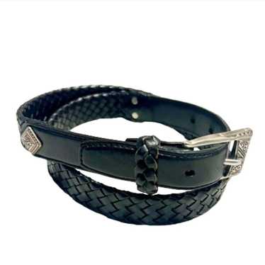 Vintage Brighton Belt Black Leather Weaved Silver… - image 1