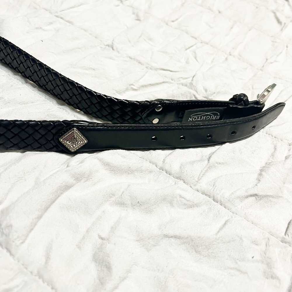 Vintage Brighton Belt Black Leather Weaved Silver… - image 5