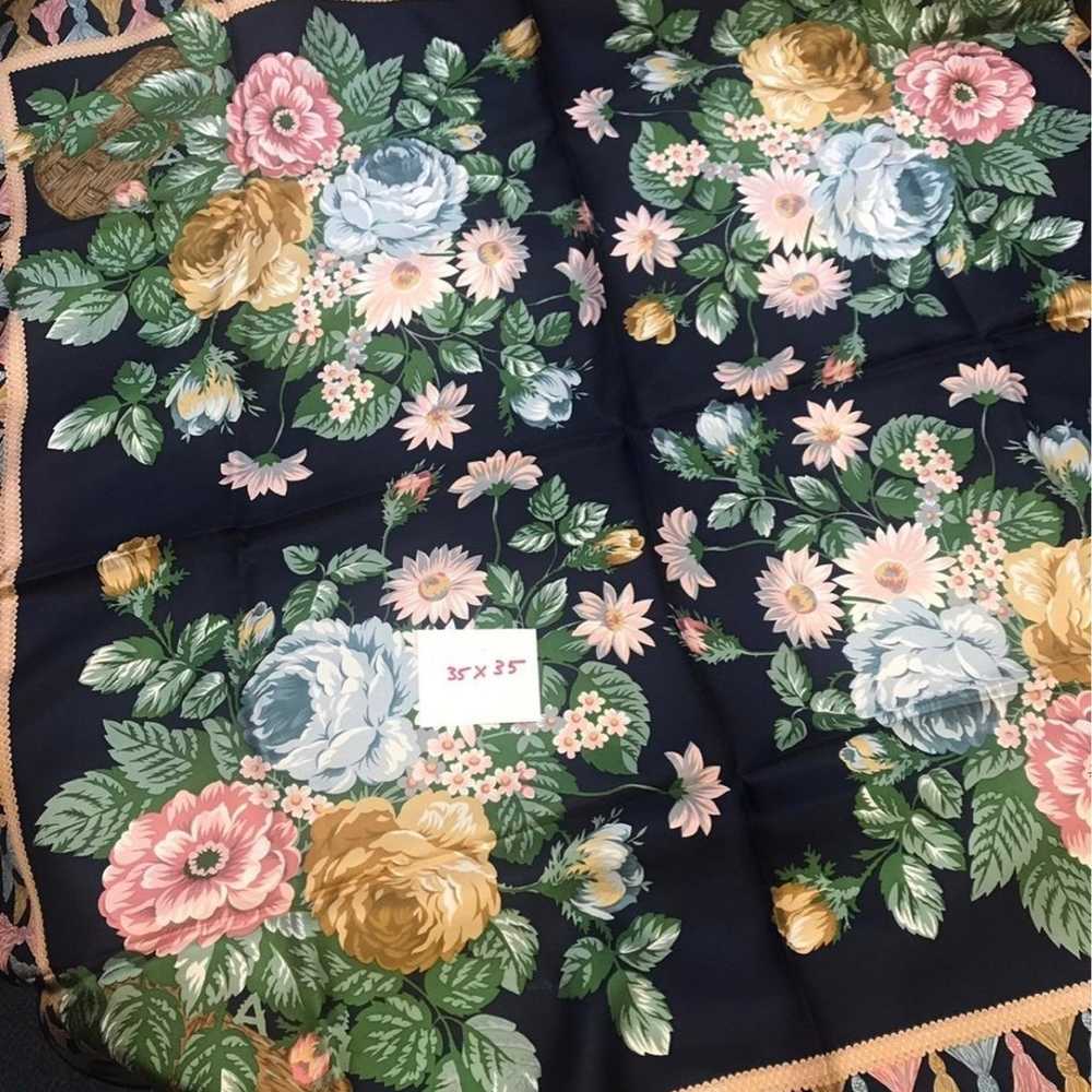 Vintage black floral flower scarf - image 1