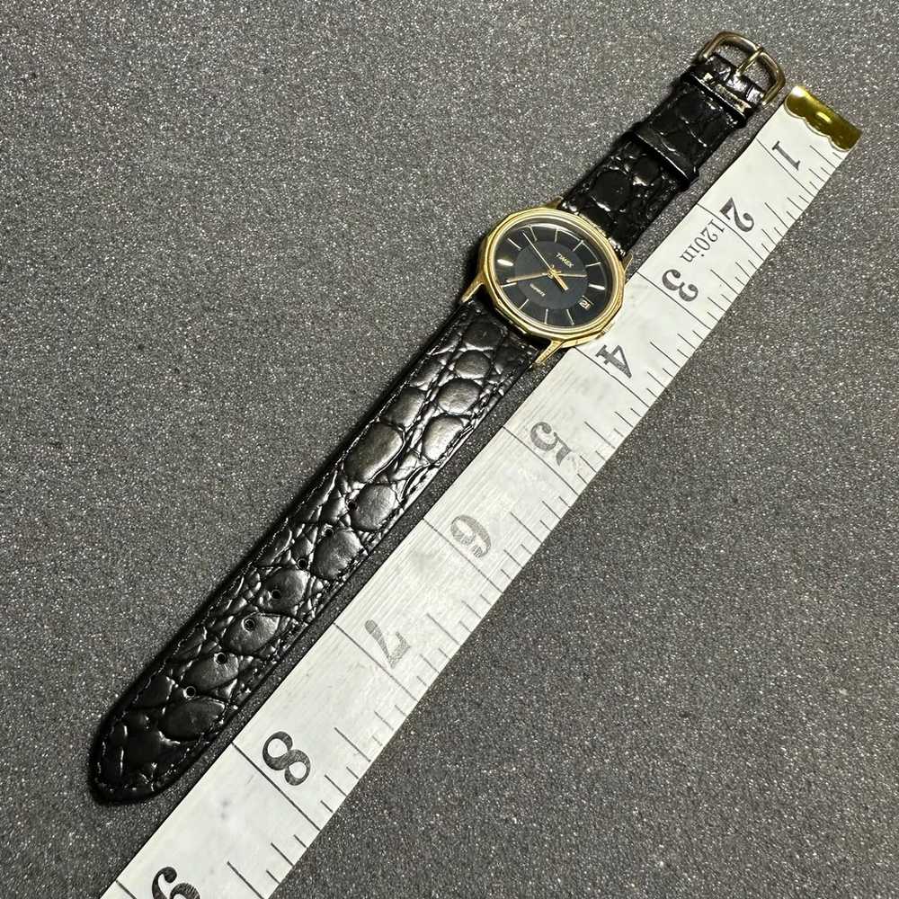 Vintage Timex Quartz Watch Gold Tone Black Dial B… - image 7