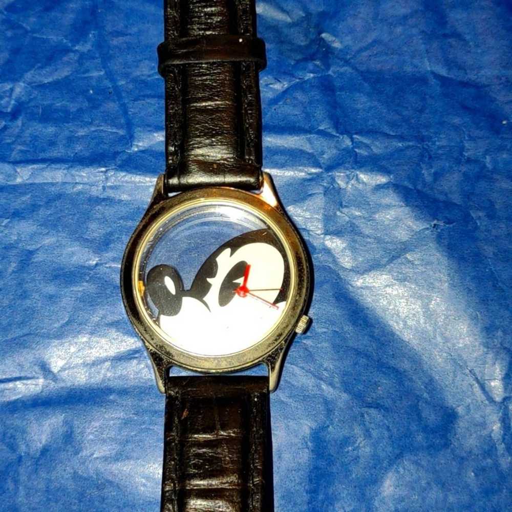 Genuine leather vtg. Mickey Mouse watch - image 1