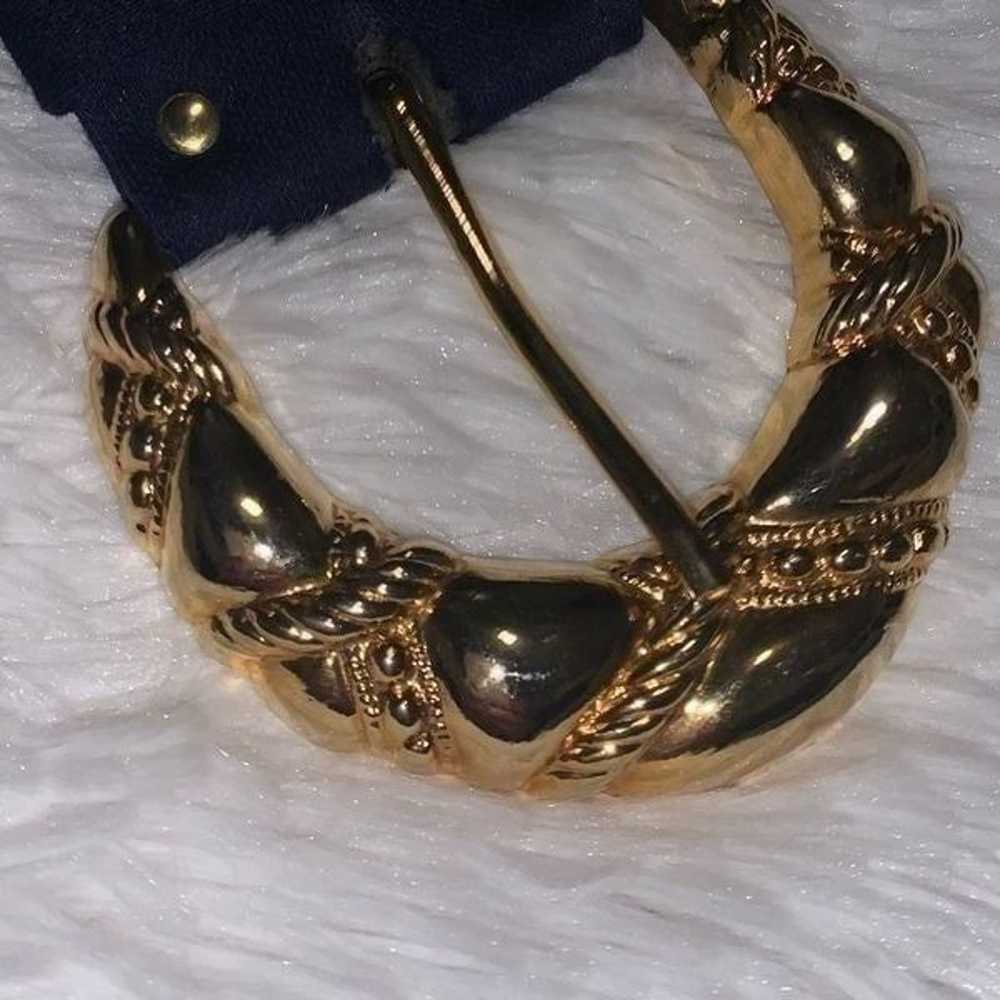 Vintage 80’s Navy Blue & Gold Thick Belt M/L - image 3