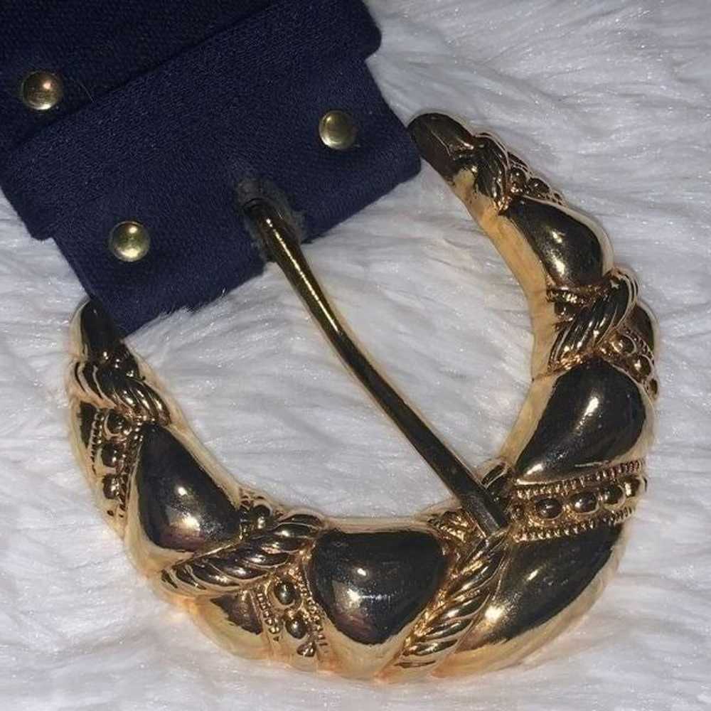 Vintage 80’s Navy Blue & Gold Thick Belt M/L - image 4