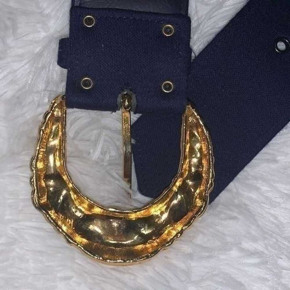 Vintage 80’s Navy Blue & Gold Thick Belt M/L - image 7