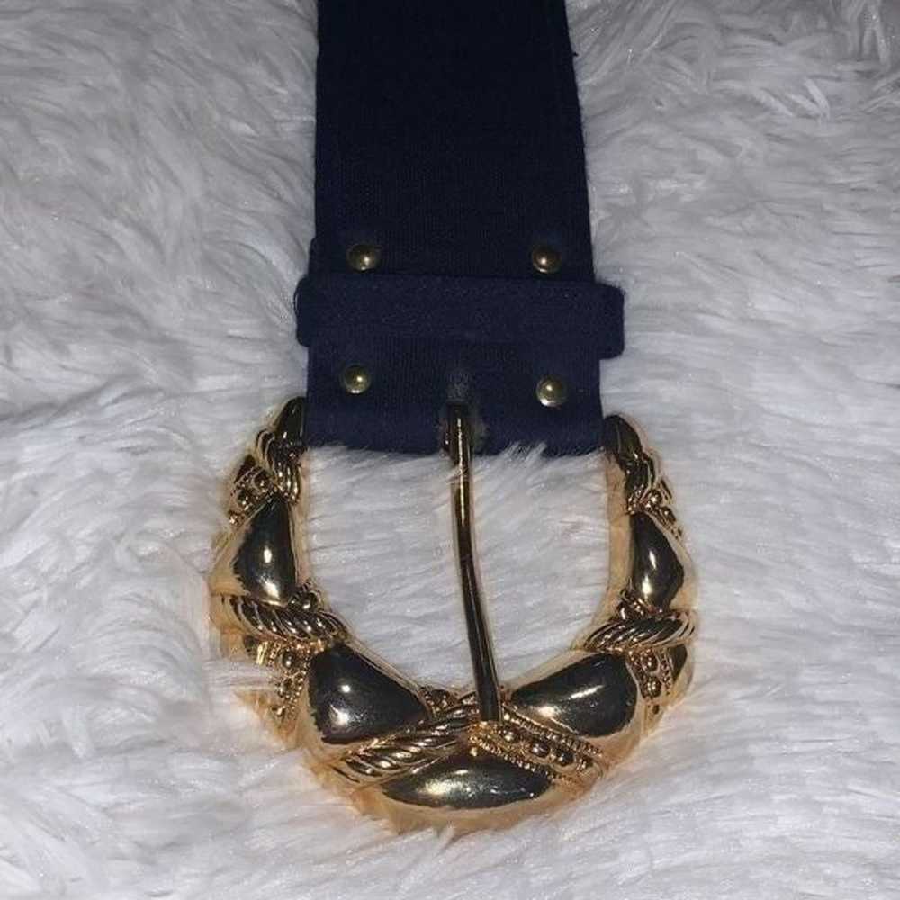 Vintage 80’s Navy Blue & Gold Thick Belt M/L - image 9