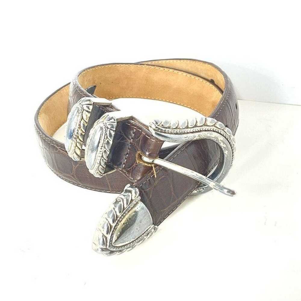 Vintage Brighton Brown Croc Embossed Leather Belt… - image 1