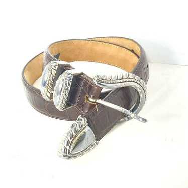 Vintage Brighton Brown Croc Embossed Leather Belt… - image 1