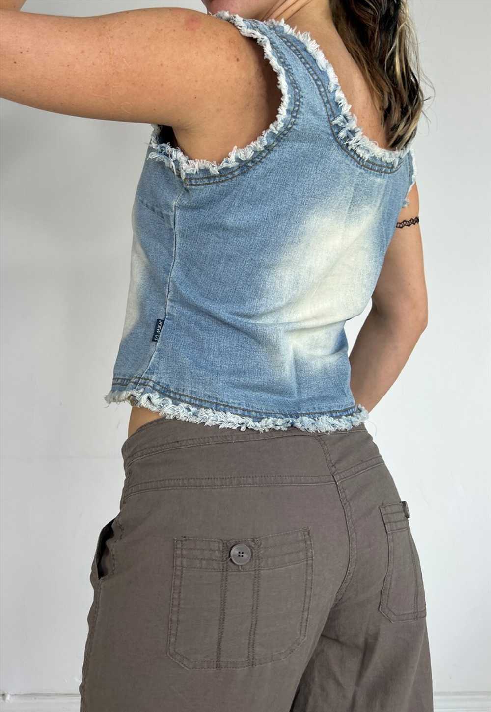 Vintage 90s Vest Denim Top Lace Up Bodice Corset … - image 5