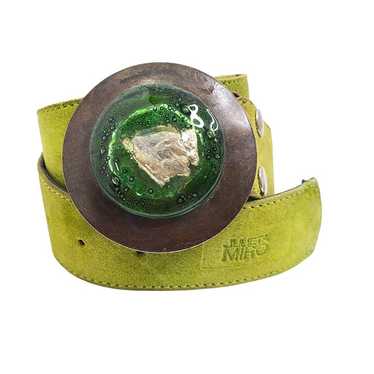 Julieta Miro Artisan Glass Boho Buckle Green Suede