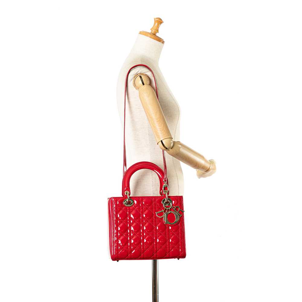 Red Dior Medium Patent Cannage Lady Dior Satchel - image 11