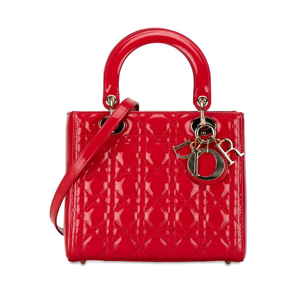 Red Dior Medium Patent Cannage Lady Dior Satchel - image 1