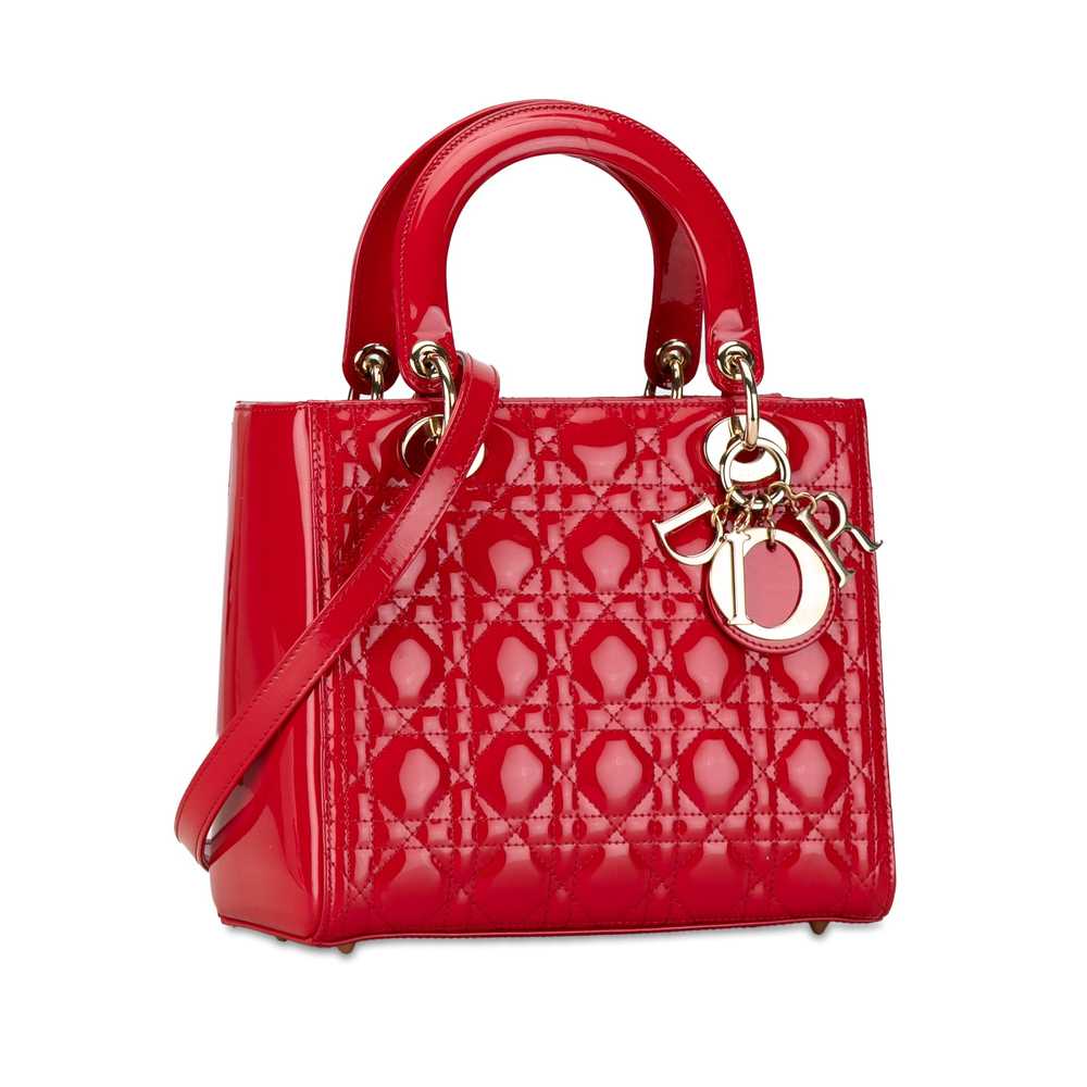 Red Dior Medium Patent Cannage Lady Dior Satchel - image 2