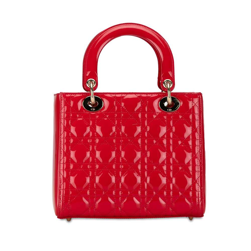 Red Dior Medium Patent Cannage Lady Dior Satchel - image 3