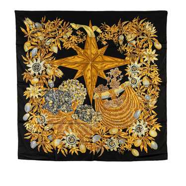 Black Hermès Passiflores Silk Scarf Scarves