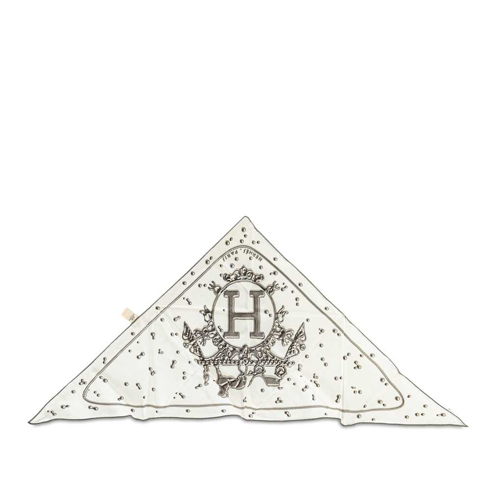 White Hermès Vif Argent Silk Triangle Scarf Scarv… - image 1