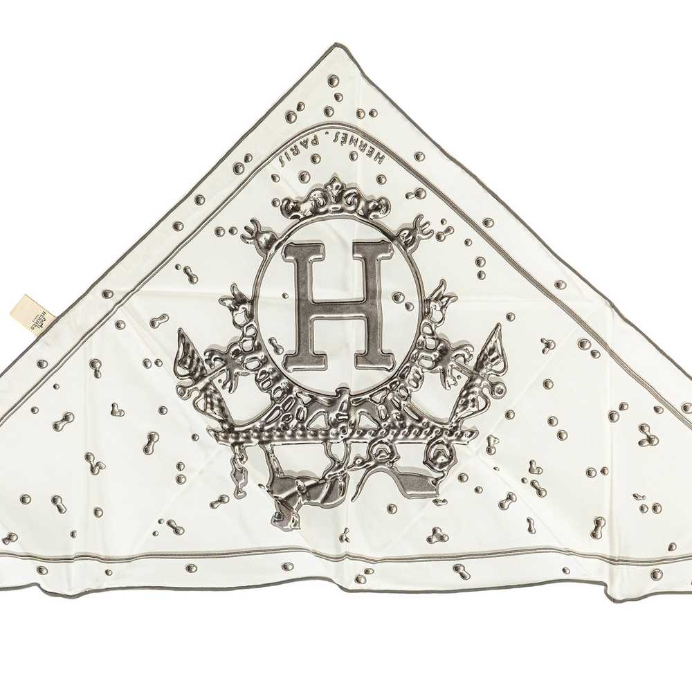 White Hermès Vif Argent Silk Triangle Scarf Scarv… - image 5