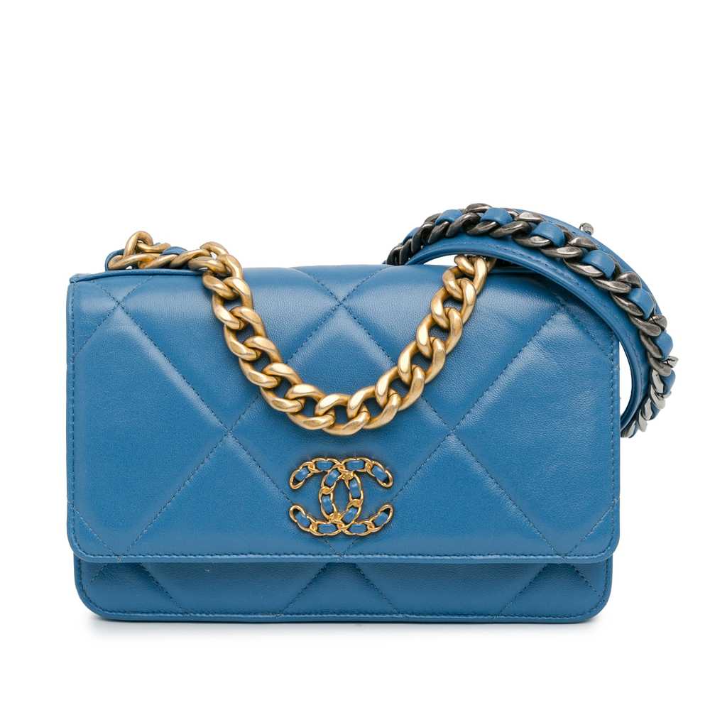 Blue Chanel Quilted Lambskin 19 Wallet on Chain S… - image 1