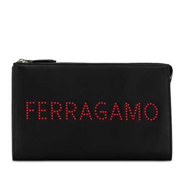 Black Ferragamo Leather Logo Clutch - image 1