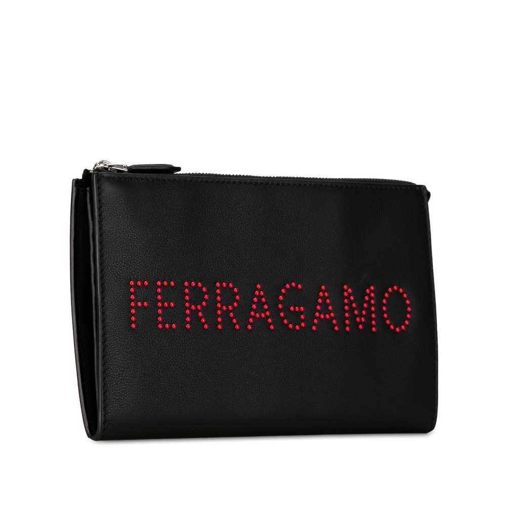 Black Ferragamo Leather Logo Clutch - image 2