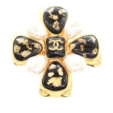 Gold Chanel Resin and Gold Plated CC Brooch