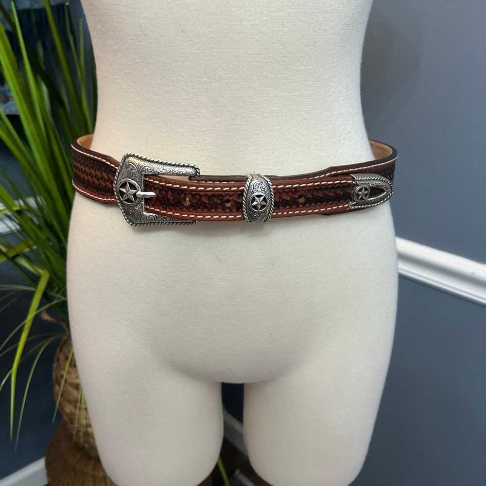 Vintage Justin leather western belt size 32 brown - image 1