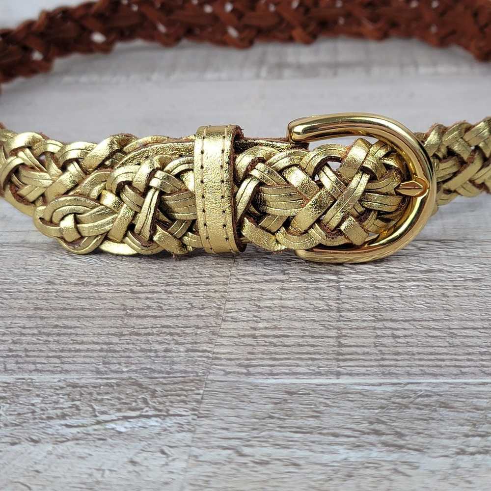 Womens Belt Size SM 34" Braided Leather Gold Meta… - image 2