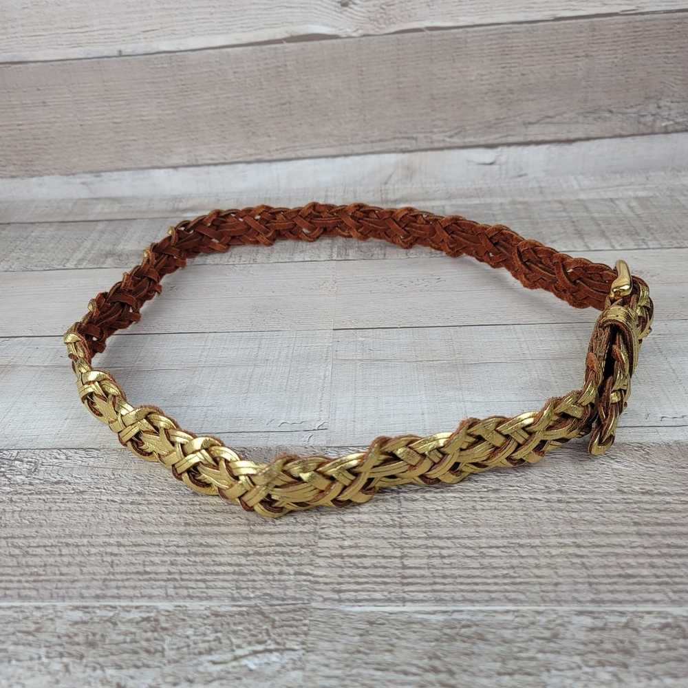 Womens Belt Size SM 34" Braided Leather Gold Meta… - image 4