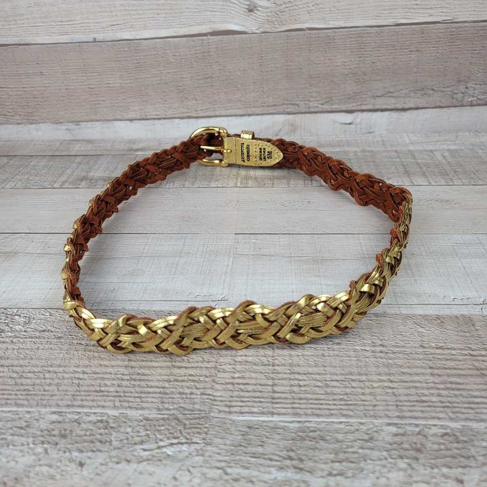 Womens Belt Size SM 34" Braided Leather Gold Meta… - image 5