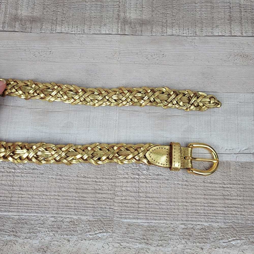 Womens Belt Size SM 34" Braided Leather Gold Meta… - image 7