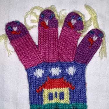 Vintage Unique Wearable Art Girls Knit Fun Gloves… - image 1