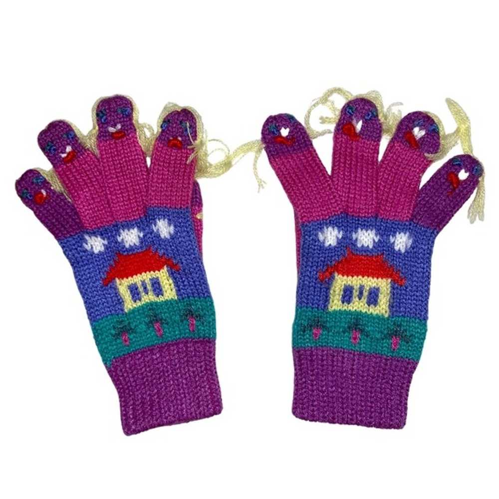 Vintage Unique Wearable Art Girls Knit Fun Gloves… - image 2