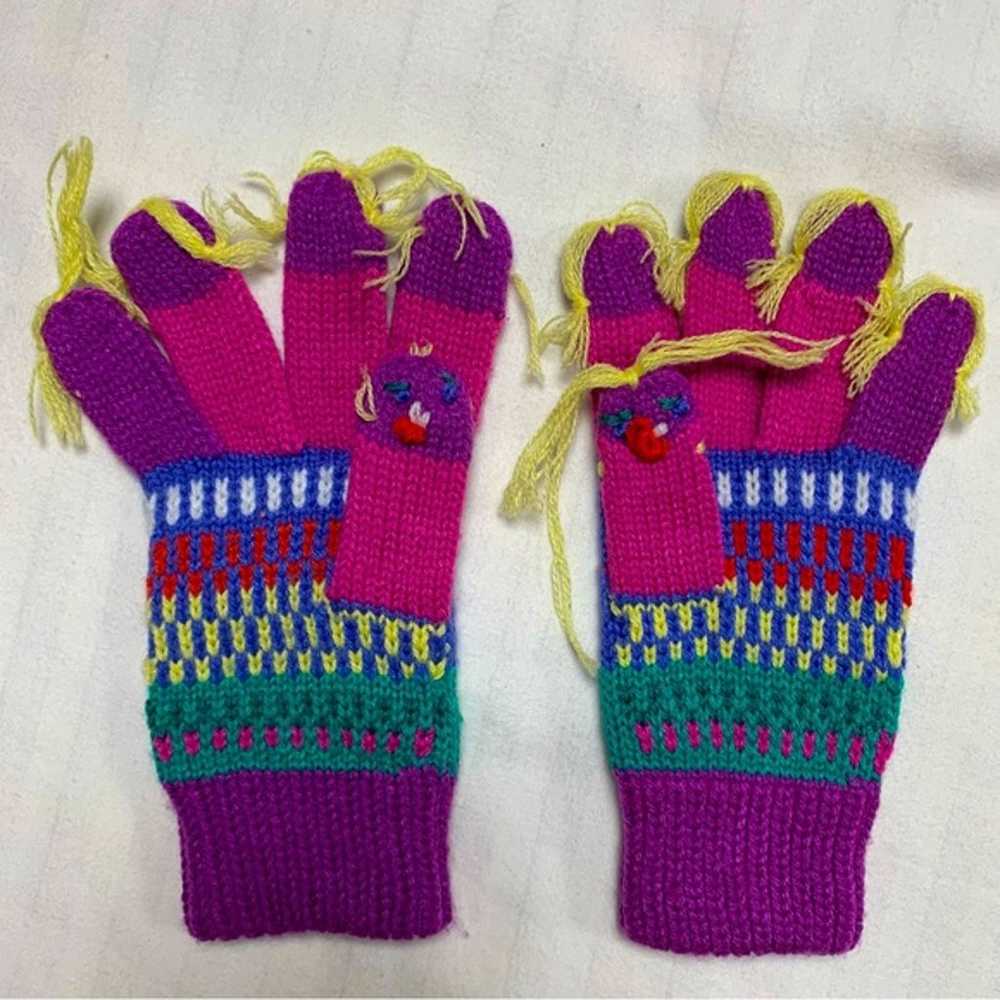 Vintage Unique Wearable Art Girls Knit Fun Gloves… - image 3