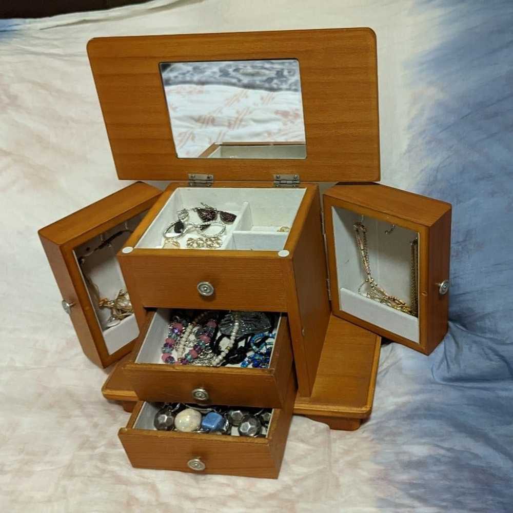 Vintage Wooden Jewelry Box with Jewelry #1 - image 5