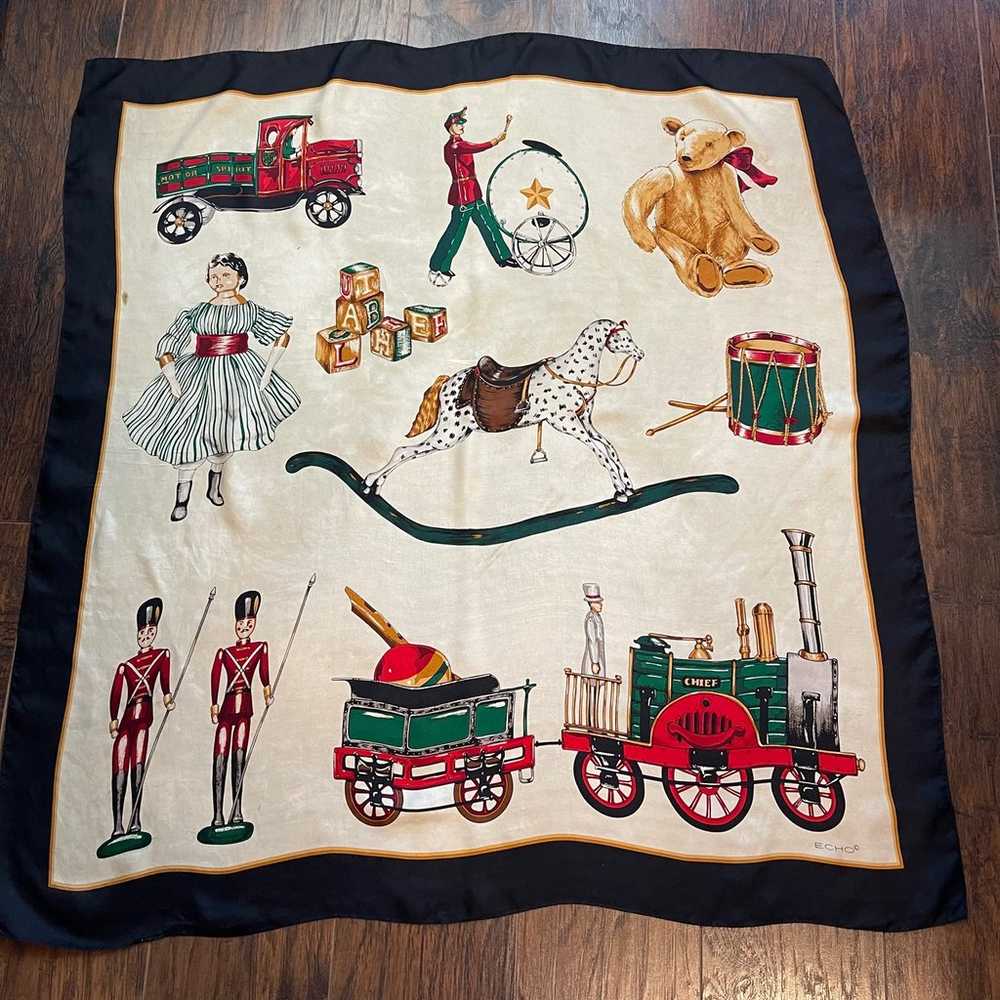 Vintage Echo 100% Silk Scarf Holiday Toys - image 5